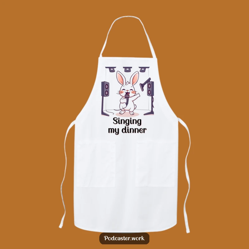Funny Hyperactive Rabbit Mic Apron - Energetic Humorous Kitchen Wear