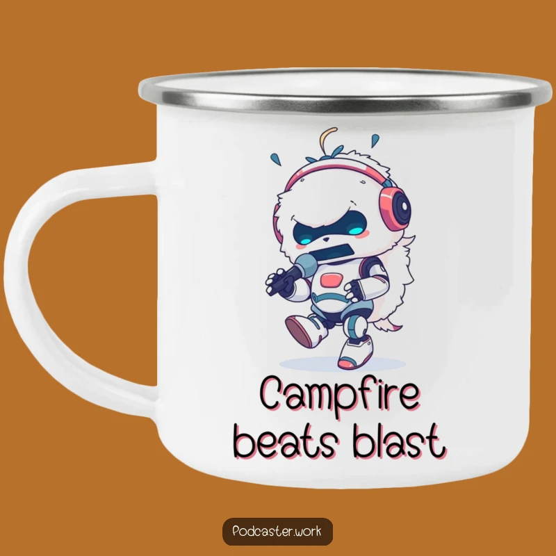 Funny Fluffy Robot DJ Camping Mug: Adventure Beats & Hot Drinks Gift