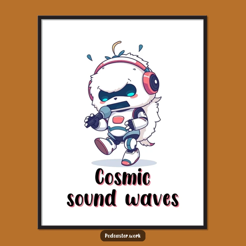 Funny Fluffy Robot DJ Digital Art: Energetic Music Wall Decor Gift