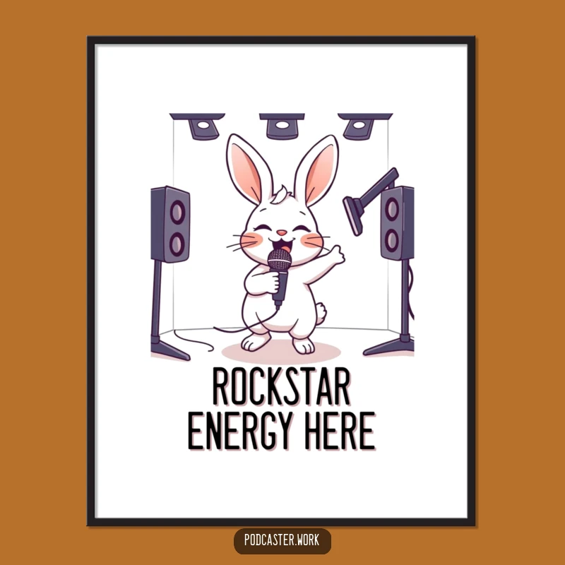 Funny Hyperactive Rabbit Mic Digital Art - Energetic Humorous Printable