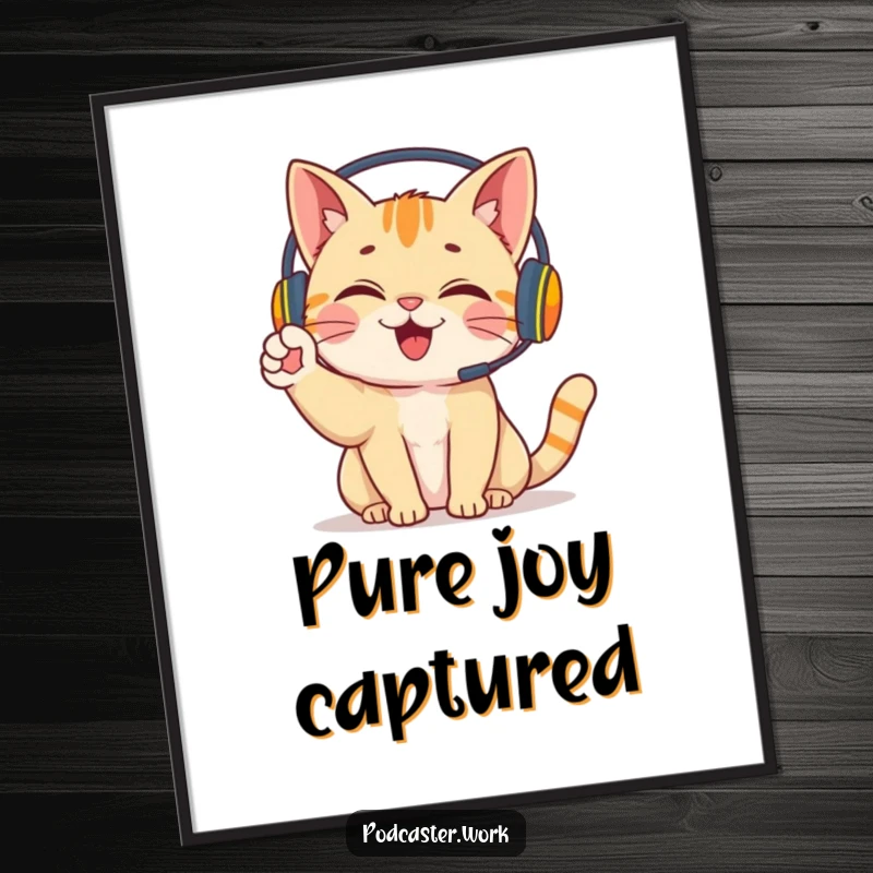 Funny Cat Gamer Digital Art: A cheerful cat in a headset energetically waving its paw, adding playful vibes to any digital space.