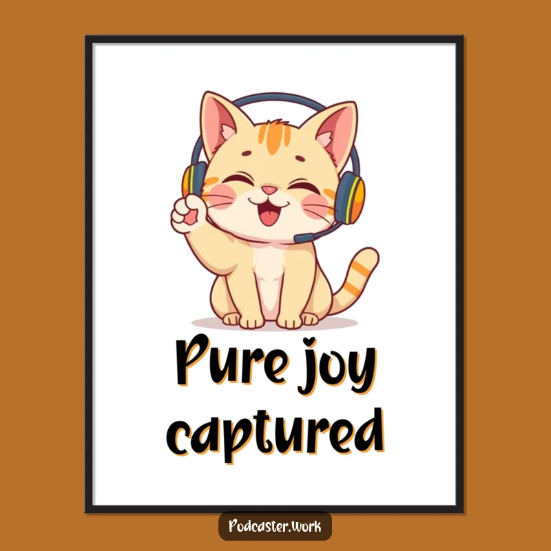 Funny Cat Gamer Digital Art: Giggling Headset Art, Cute Wall Decor