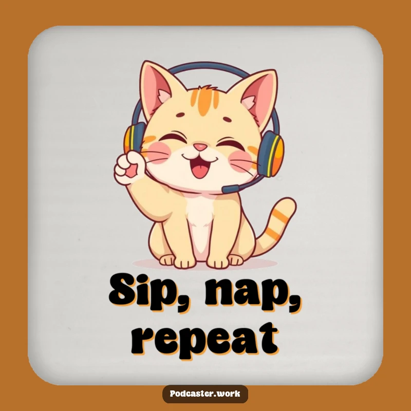 Funny Cat Gamer Coaster: Giggling Headset Protector, Cute Pet Accessory