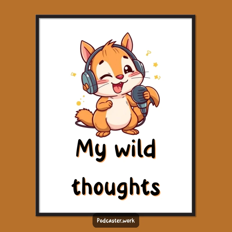 Funny Squirrel MC Poster: Energetic Star Art, Music Room Decor, Gift Idea