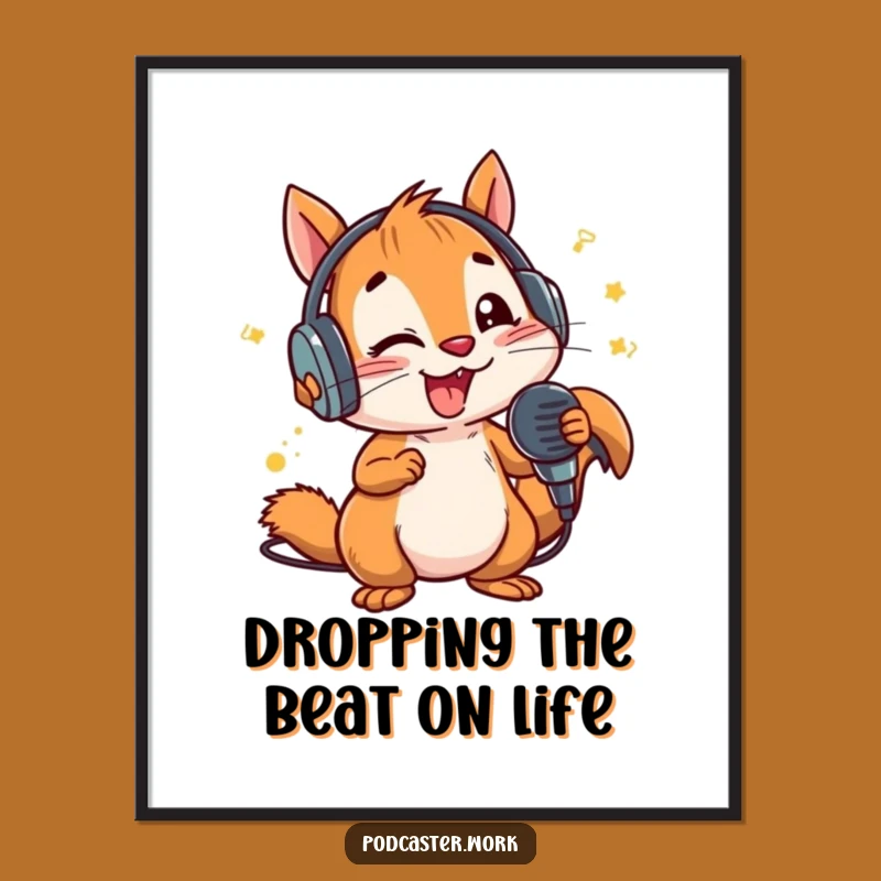 Free Printable Wall Art: Energetic Squirrel DJ - Funny Microphone Art, Downloadable Decor