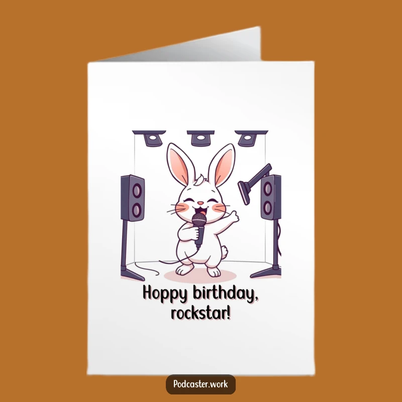 Free Printable Birthday Card: Energetic Rabbit Microphone for a Fun Celebration