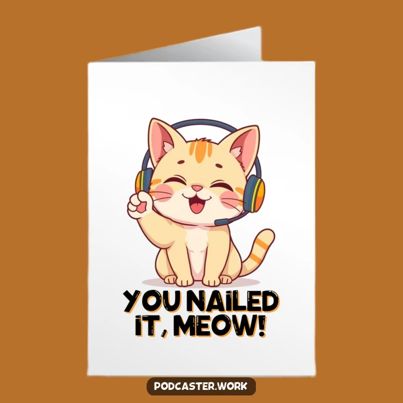 Free Printable Congrats Card: Giggling Cat DJ - Funny Downloadable Greeting for Cat Lovers