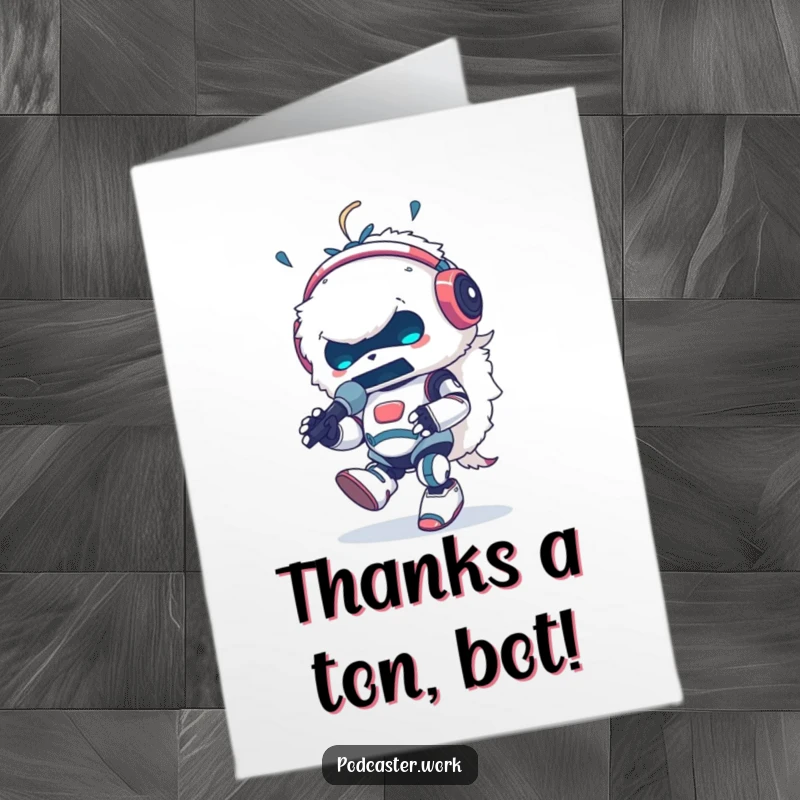 Funny Free Printable Thank You Card: Robot animal DJ with headphones, tapping foot, mic in hand, thanking you.